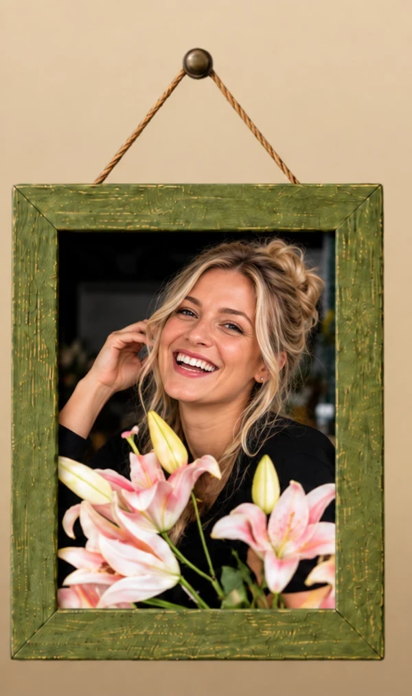 Retrato de Luciana Schultz, num quadro pendurado