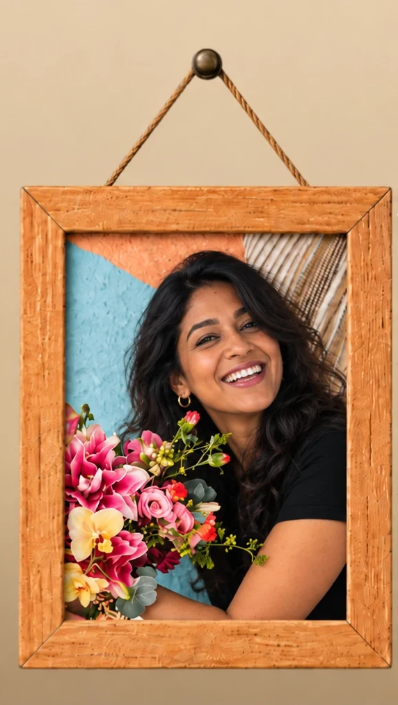 Retrato de Mari Almeida, num quadro pendurado